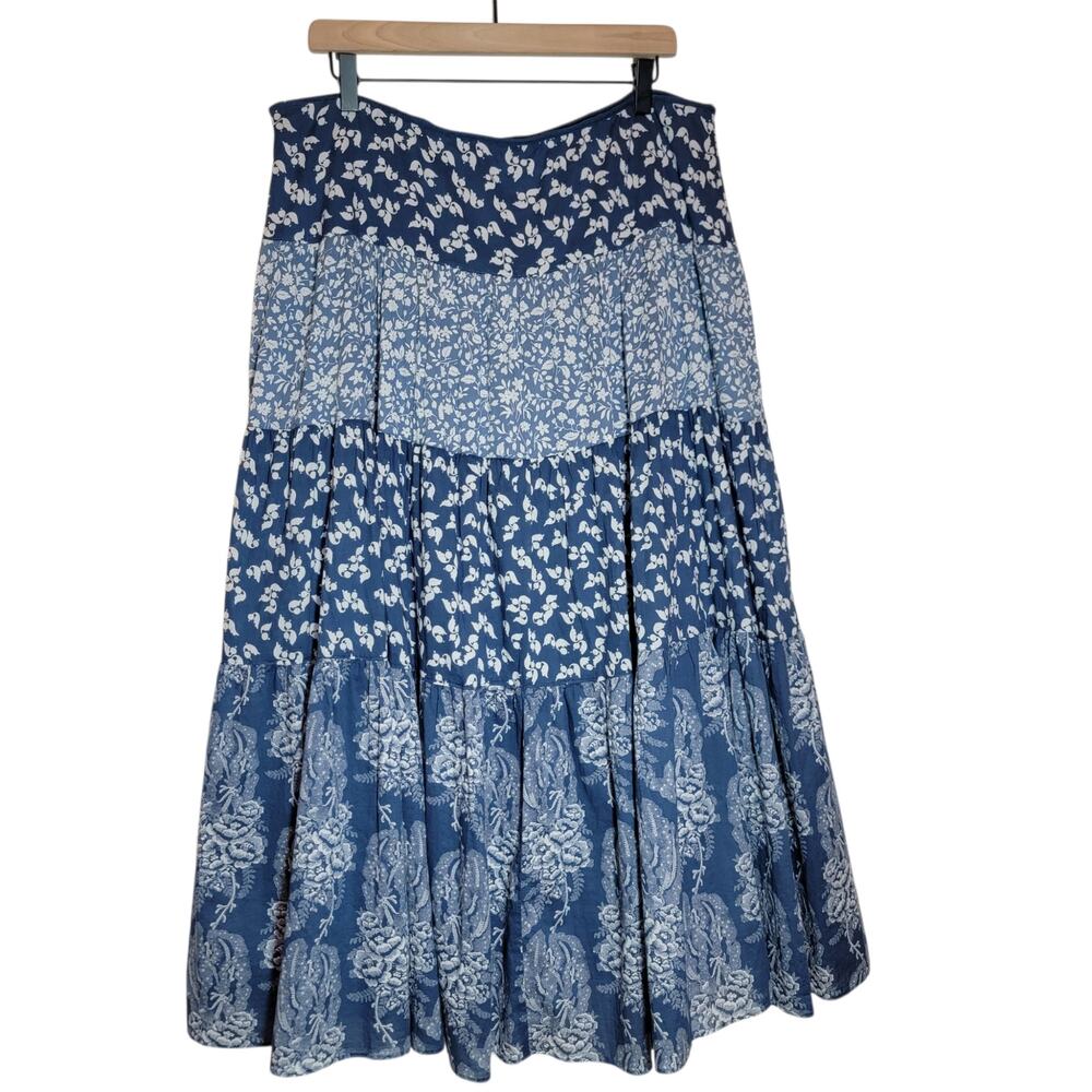 Ralph Lauren Floral Cotton Tiered Ruffle Hem Maxi Skirt Blue White 16 Romantic - Picture 10 of 14